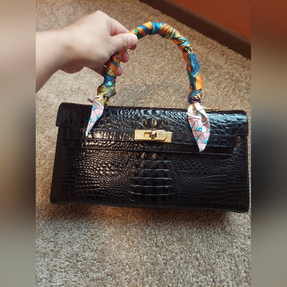 Rare! Vintage Top Handle Croc Handbag Kelly Style